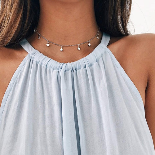 2019 Fashion Boho Pendants Collier Femme Chain Collar Collares De Moda Star Necklace Women Choker Kolye Gold Silvery Necklaces