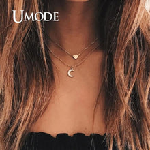 Load image into Gallery viewer, UMODE Simple Necklaces for Women Girls Chocker Layered Necklaces Moon Star Pendant Party Gifts Fashion Jewelry Vsco Things