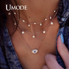 Load image into Gallery viewer, UMODE Simple Necklaces for Women Girls Chocker Layered Necklaces Moon Star Pendant Party Gifts Fashion Jewelry Vsco Things