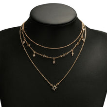 Load image into Gallery viewer, Laramoi Women's Necklace Multilayered Golden Clavicle Chain Stars Geometric Rhinestone Pendant Party Jewelry